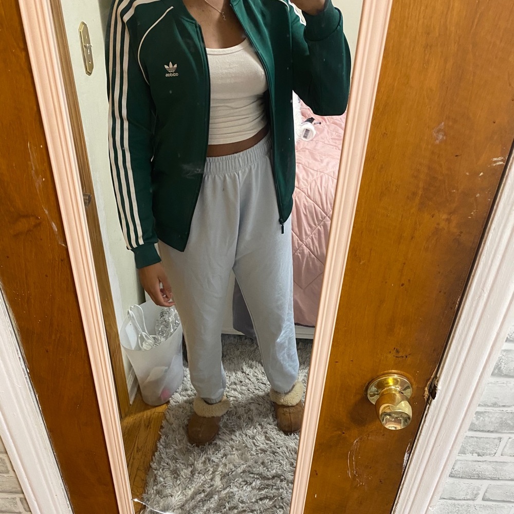 Green / white stripe adidas track jacket